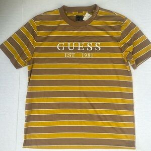 New Guess Men's Yellow and Brown Shirt SZ M
